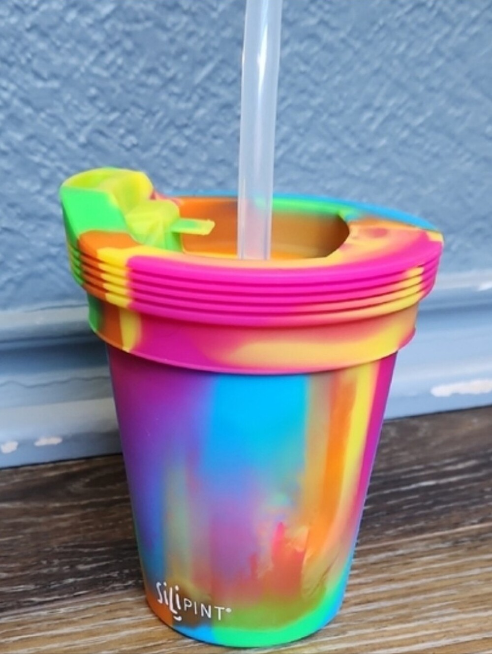 NWOT Silipint 8 oz Kids Straw Tumbler Hippie Hops Blue Pink Yellow Lime Green